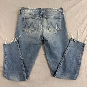 mother looker ankle fray jeans Women’s 29 Blue Distressed Raw Heam Stretch USA
